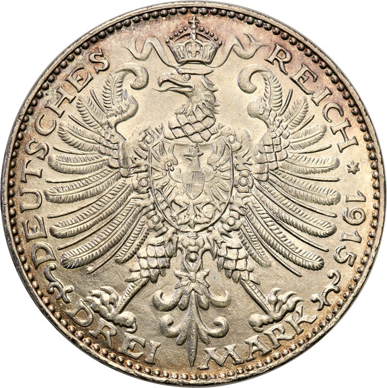 Niemcy, Saksonia-Weimar-Eisenach. 3 marki 1915 A, Berlin - Rzadkie